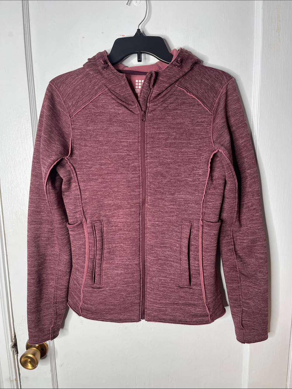 Title Nine Crash Jacket Small Fleece Mauve Pink Plum Striated S Hood Full Zip